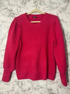 Vince Camuto Puff-Sleeve Crew Sweater in Hot Pink